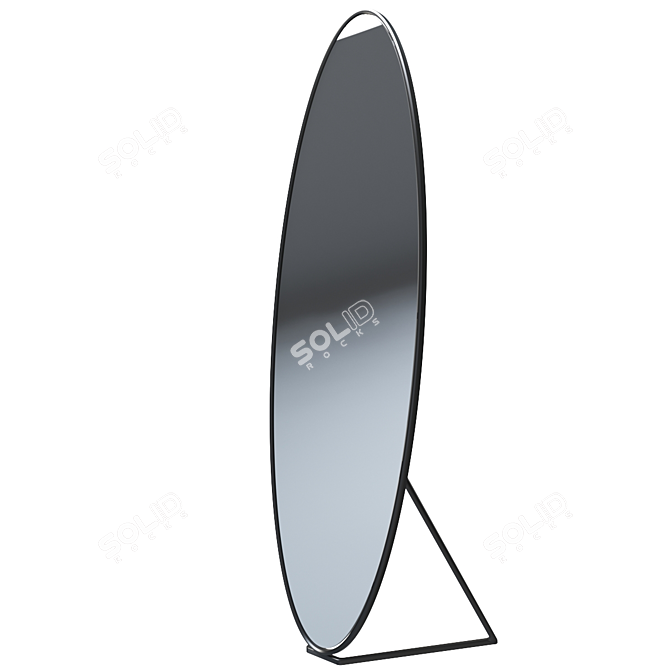 Elegant Oval Metal Frame Mirror 3D model image 2