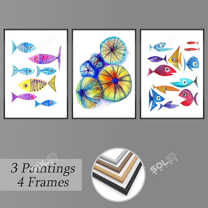 3-Piece Wall Painting Set with Multiple Frame Options 3D model image 1