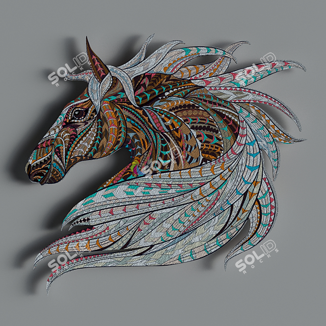 Etno Horse Wood Art 100x100 cm 3D model image 2