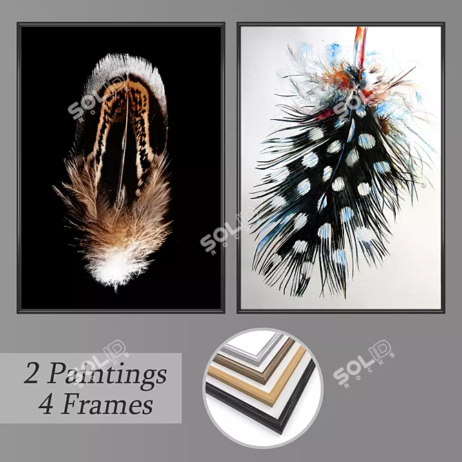 Versatile Set of Wall Paintings with Frames 3D model image 1