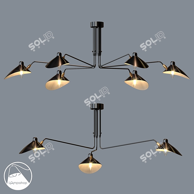 Elegant Spider Mouille Chandelier 3D model image 1