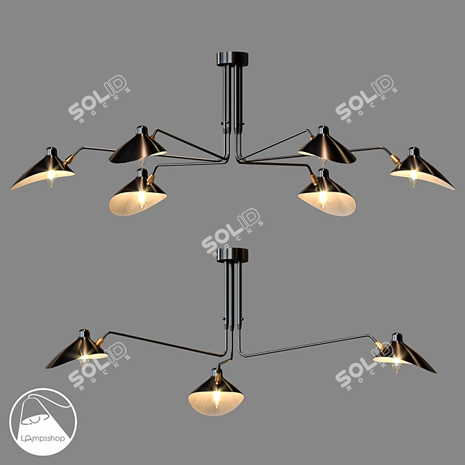 Elegant Spider Mouille Chandelier 3D model image 3