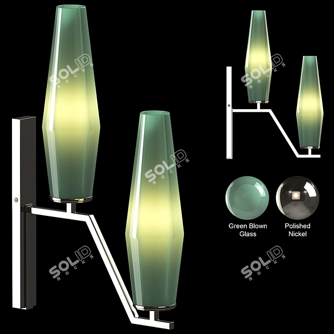 Polished Nickel Green Glass Wall Lamp 3D model image 1