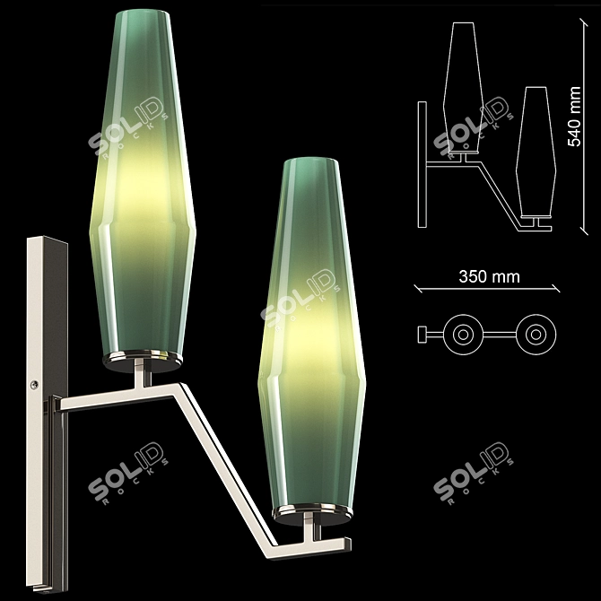 Polished Nickel Green Glass Wall Lamp 3D model image 2