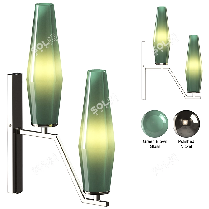 Polished Nickel Green Glass Wall Lamp 3D model image 6