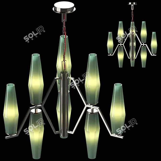 Elegant Green Blown Glass Chandelier 3D model image 1