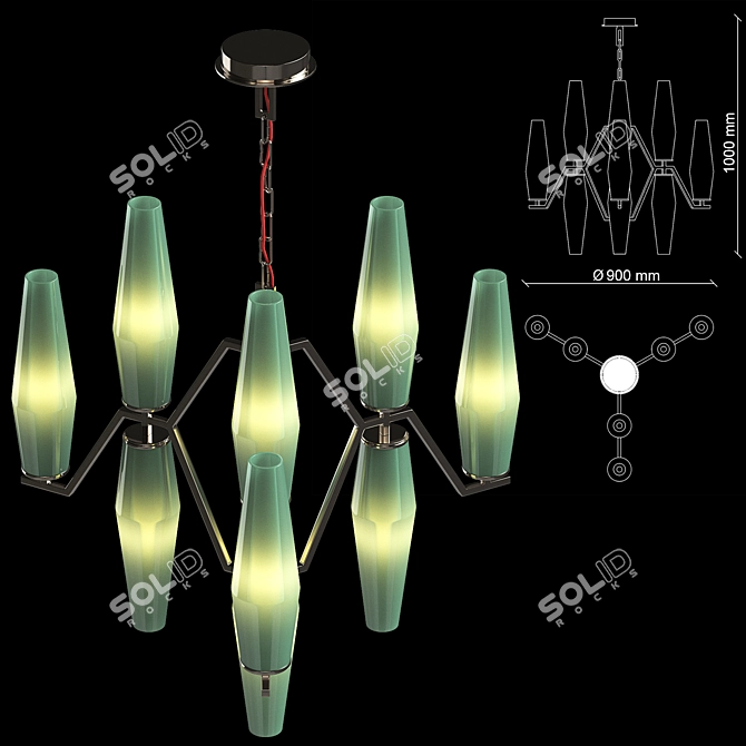 Elegant Green Blown Glass Chandelier 3D model image 3