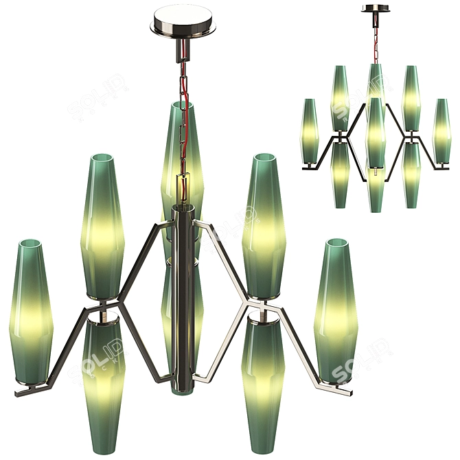 Elegant Green Blown Glass Chandelier 3D model image 6