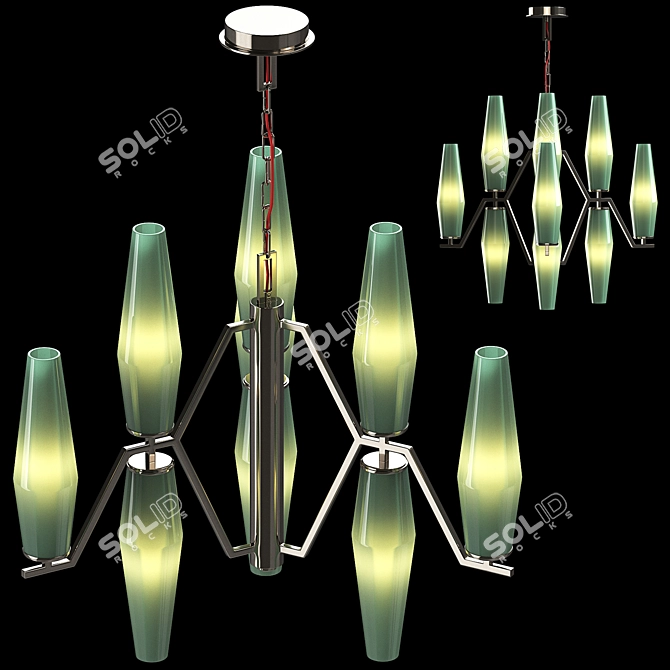 Elegant Green Blown Glass Chandelier 3D model image 7