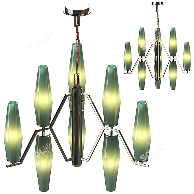 Elegant Green Blown Glass Chandelier 3D model image 9