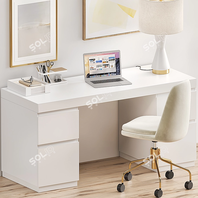 West Elm Office Set: Desk, Chair & Lamp 3D model image 2