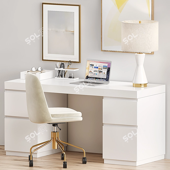 West Elm Office Set: Desk, Chair & Lamp 3D model image 3