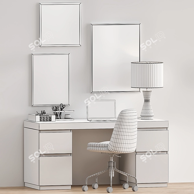 West Elm Office Set: Desk, Chair & Lamp 3D model image 4