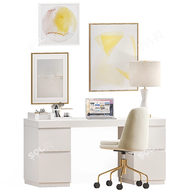 West Elm Office Set: Desk, Chair & Lamp 3D model image 5