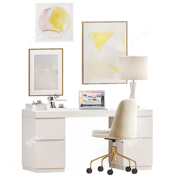 West Elm Office Set: Desk, Chair & Lamp 3D model image 6