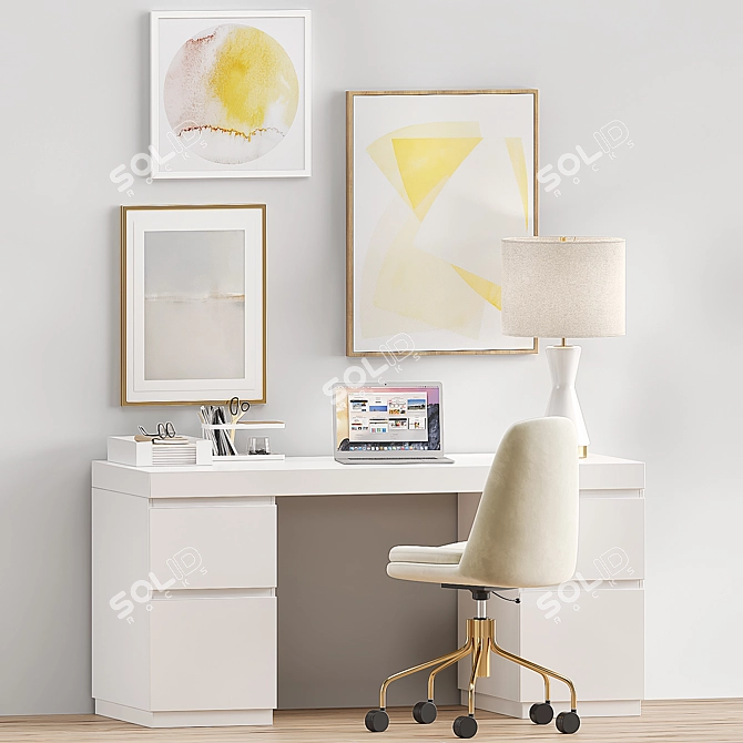 West Elm Office Set: Desk, Chair & Lamp 3D model image 7