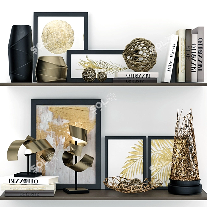 Elegant Black & Gold Decorative Shelf 3D model image 1