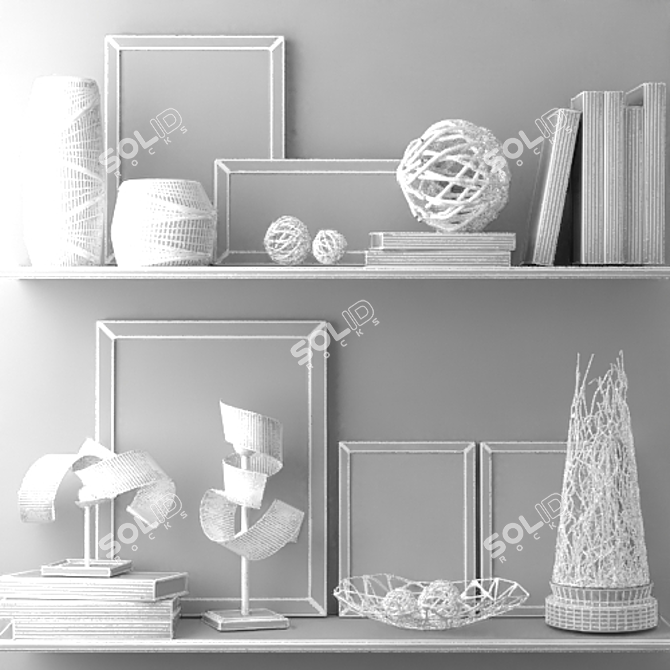 Elegant Black & Gold Decorative Shelf 3D model image 2