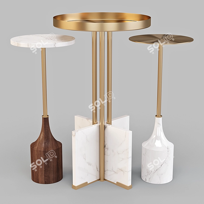 Modern Glam: Marble & Brass Side Table with Hudson Drink Table - Set 01 3D model image 1