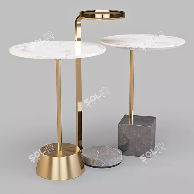 Sleek Marble and Metal Side Tables Set 3D model image 1