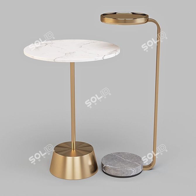 Sleek Marble and Metal Side Tables Set 3D model image 2