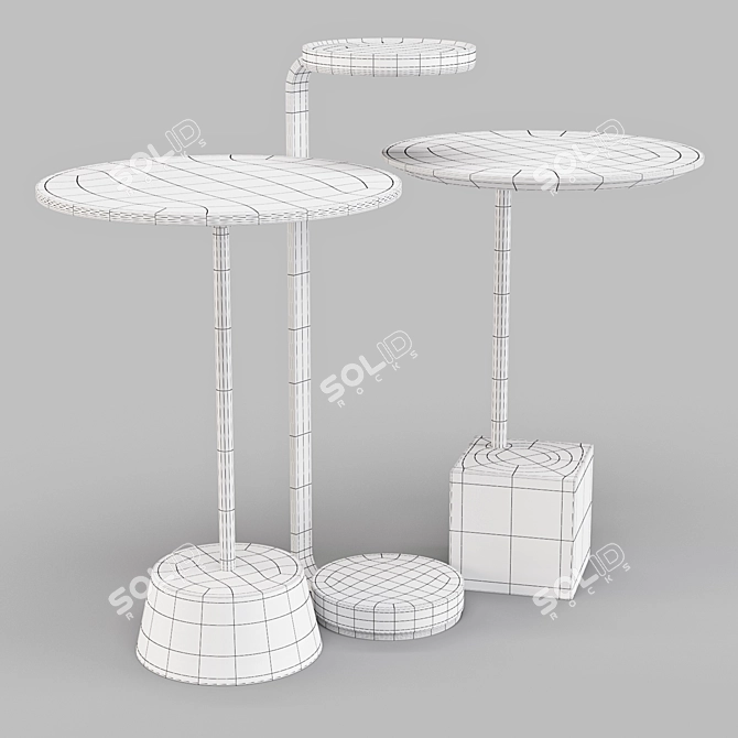 Sleek Marble and Metal Side Tables Set 3D model image 4