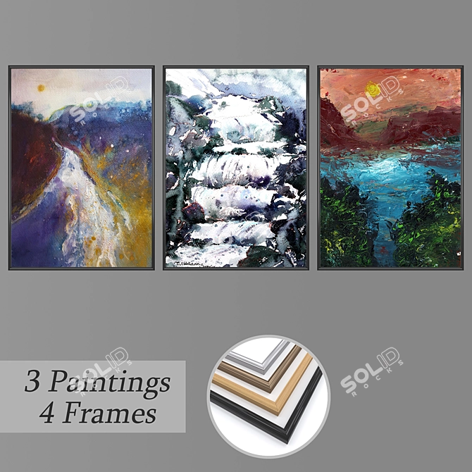 Elegant Set of Wall Paintings 3D model image 1