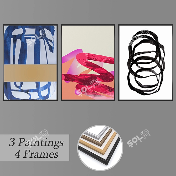 Variety of Wall Paintings with Frame Options 3D model image 1