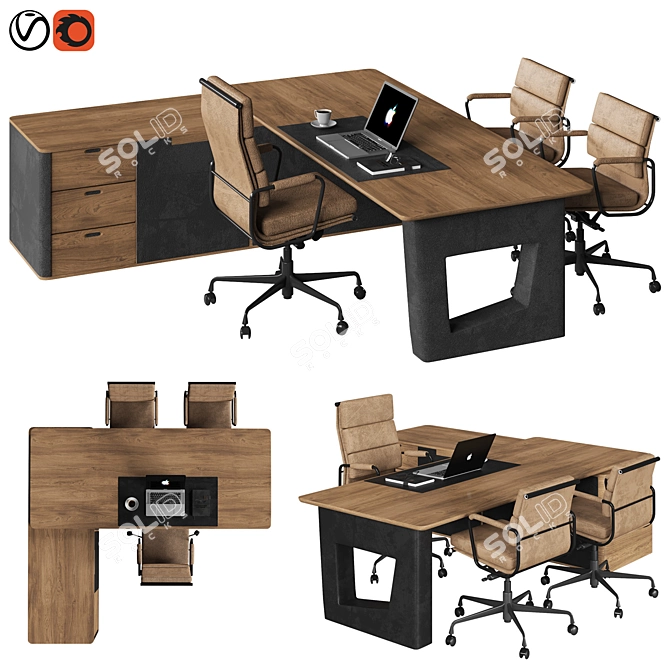 Sleek Management Desk 2015 3D model image 1