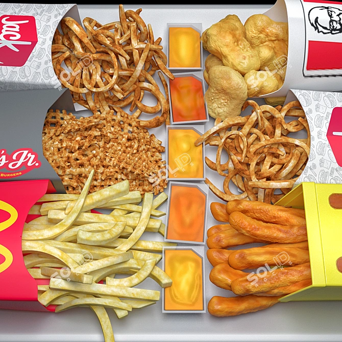  Crispy Snack Delight: Fastfood Fries Set 3D model image 3