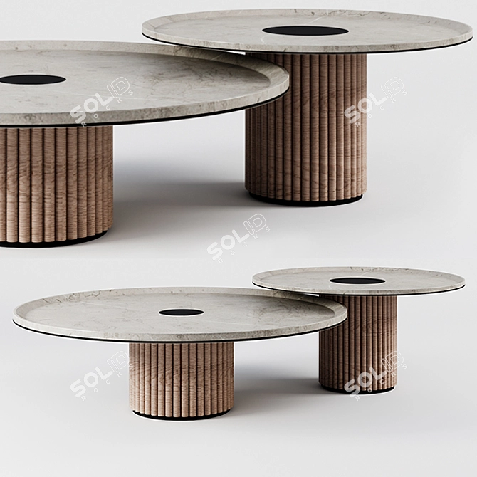 Modern Marble and Wood Coffee Table 3D model image 1