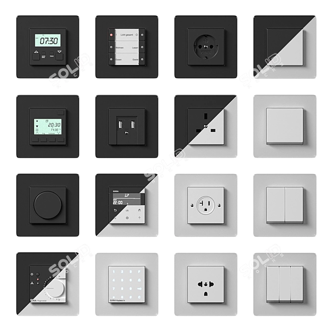 Gira Esprit Glass & Esprit Glass C Set: Switches, Sockets, Electronics 3D model image 3