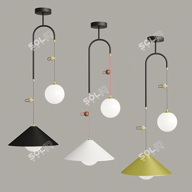 Modern Dual-Shade Hanging Pendant Light 3D model image 1