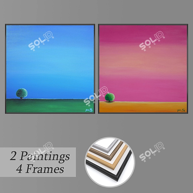 Artistic Trio: Set of 2 Wall Paintings 3D model image 1