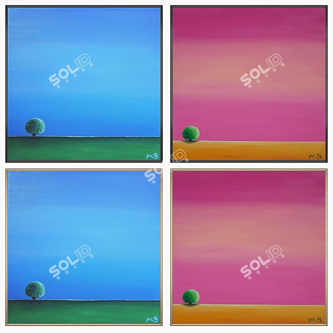 Artistic Trio: Set of 2 Wall Paintings 3D model image 2