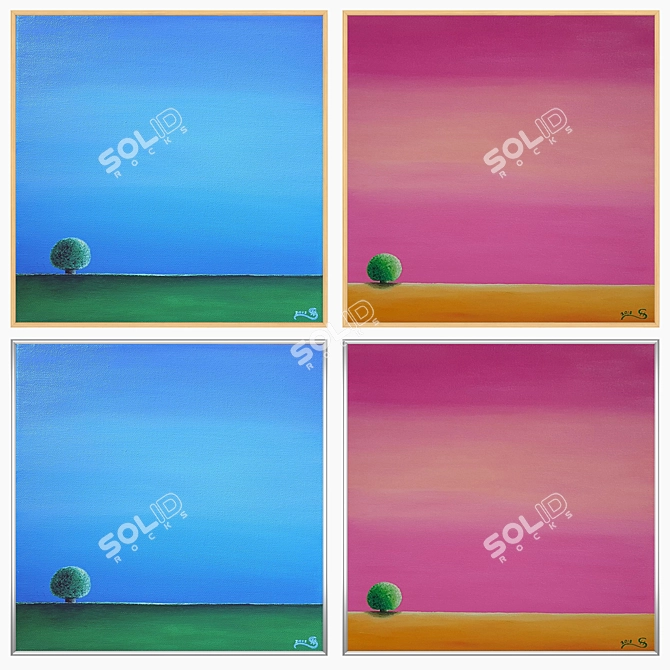 Artistic Trio: Set of 2 Wall Paintings 3D model image 3