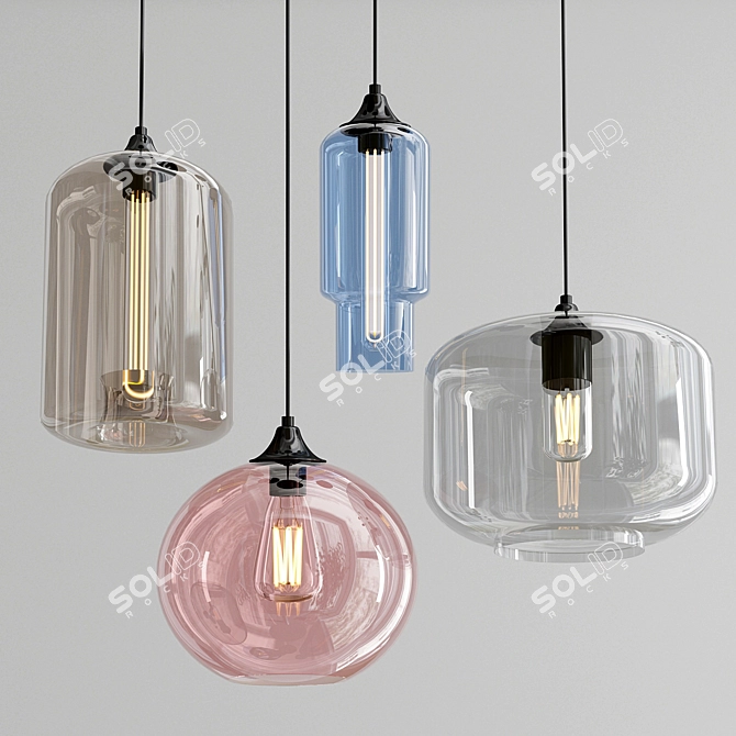 Sleek Glass Pendant Collection 3D model image 1