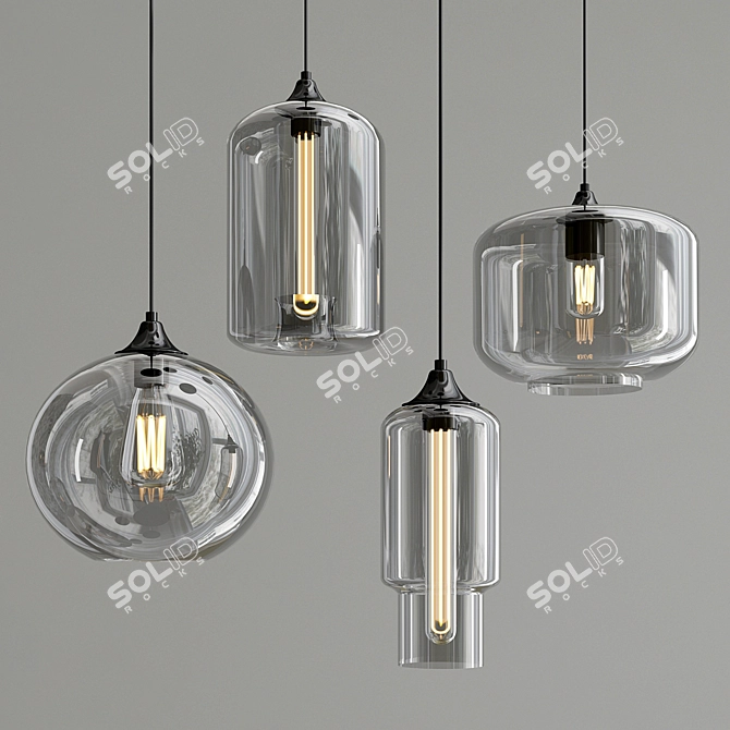 Sleek Glass Pendant Collection 3D model image 2