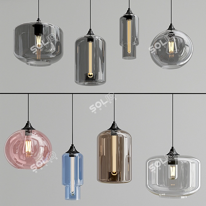 Sleek Glass Pendant Collection 3D model image 3