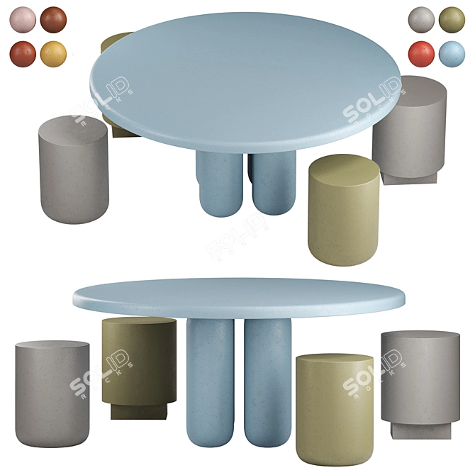 Concrete Chic: GIUDECCA Tables & Stools 3D model image 1