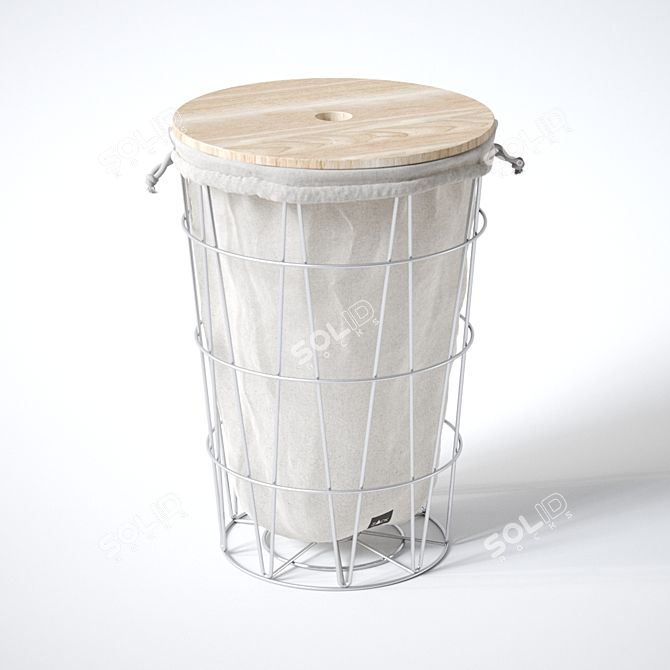 Modern Laundry Basket with Wooden Lid 3D model image 1