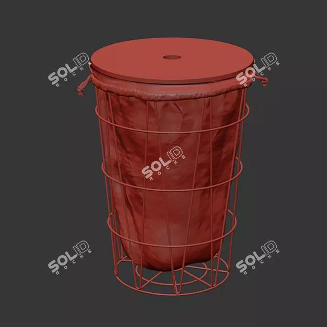 Modern Laundry Basket with Wooden Lid 3D model image 2