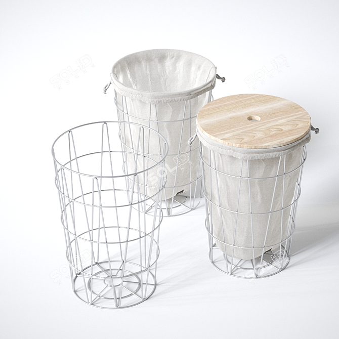 Modern Laundry Basket with Wooden Lid 3D model image 3