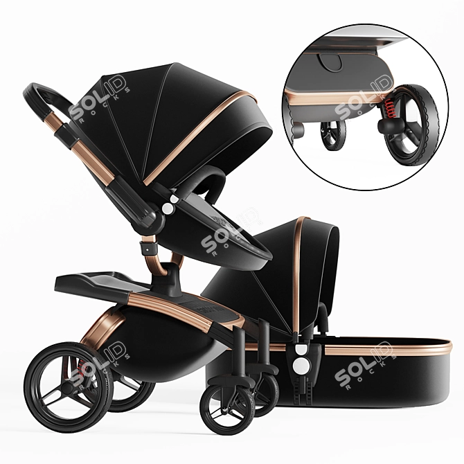 Babyfond Pram Stroller: Stylish and Convenient 3D model image 2