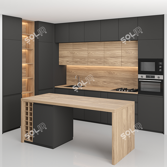 Modern Island Kitchen: Modular Design | High-Quality Textures | Render Ready 3D model image 1