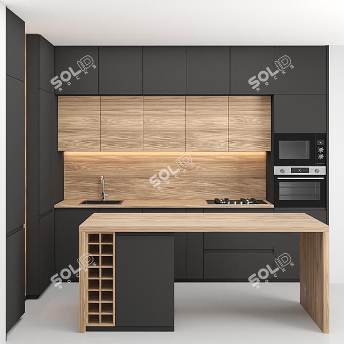 Modern Island Kitchen: Modular Design | High-Quality Textures | Render Ready 3D model image 2