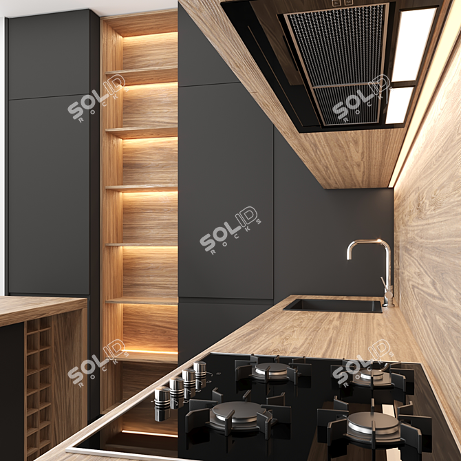 Modern Island Kitchen: Modular Design | High-Quality Textures | Render Ready 3D model image 3