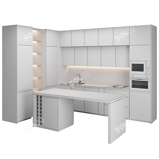 Modern Island Kitchen: Modular Design | High-Quality Textures | Render Ready 3D model image 5