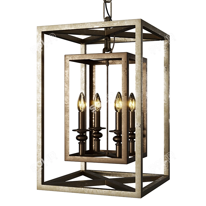 Elegant Four-Light Lantern Pendant 3D model image 4