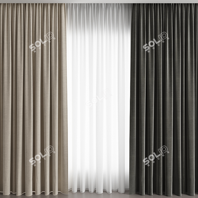 Elegant Gray Voil Curtain Set 3D model image 1